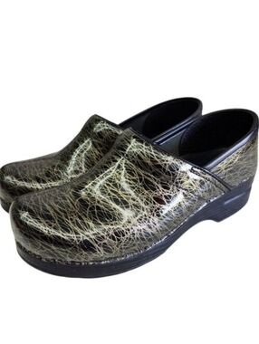 Dansko Professional Clogs Womens EU 41 US 10.5 Black Gold Scribble Swirl Nurse